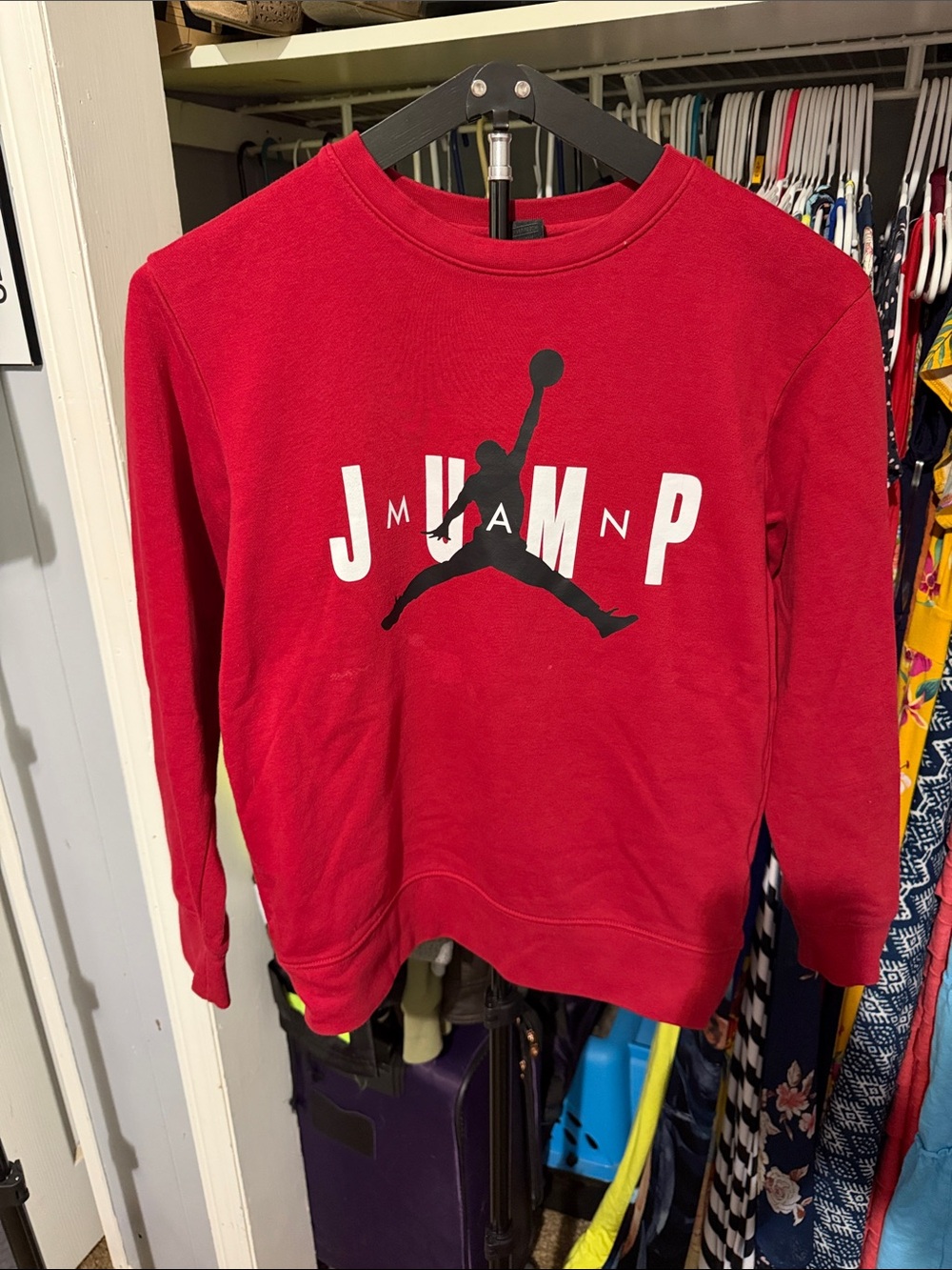 Jordan Red Crewneck with Black Jumpman Tag